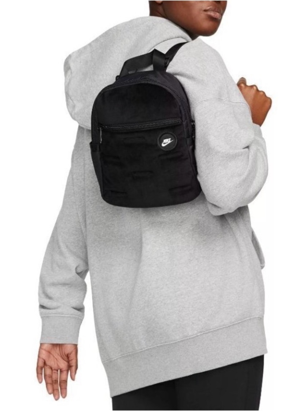 Nike Sportswear Futura 365 Velour Mini Backpack Black Sporty Casual - Picture 5 of 8